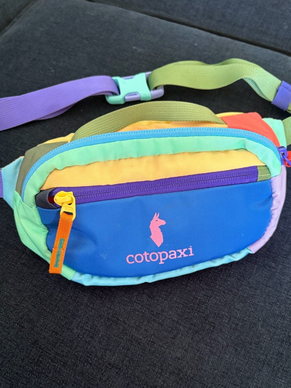 cotopaxi Kids Multicolor Rainbow Fanny Pack - Blue Front